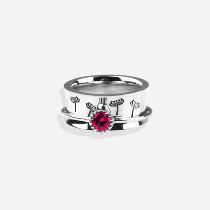 Bague Fidget Spinning Pissenlit Argent Pierre de Naissance