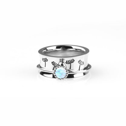 Bague Fidget Spinning Pissenlit Argent Pierre de Naissance