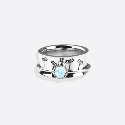 Bague Fidget Spinning Pissenlit Argent Pierre de Naissance