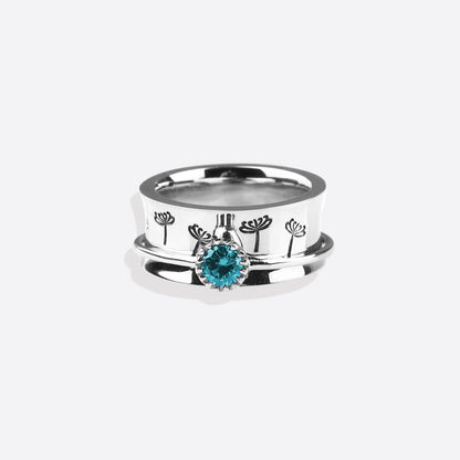 Bague Fidget Spinning Pissenlit Argent Pierre de Naissance
