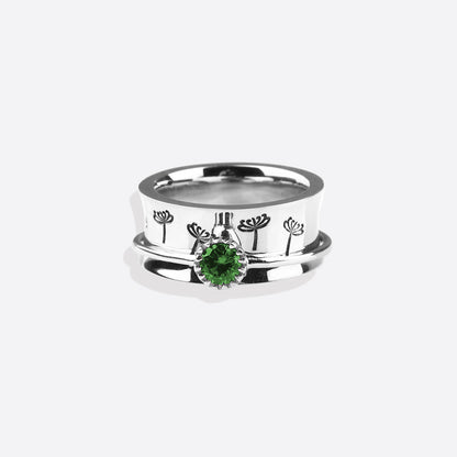 Bague Fidget Spinning Pissenlit Argent Pierre de Naissance