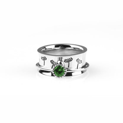 Bague Fidget Spinning Pissenlit Argent Pierre de Naissance