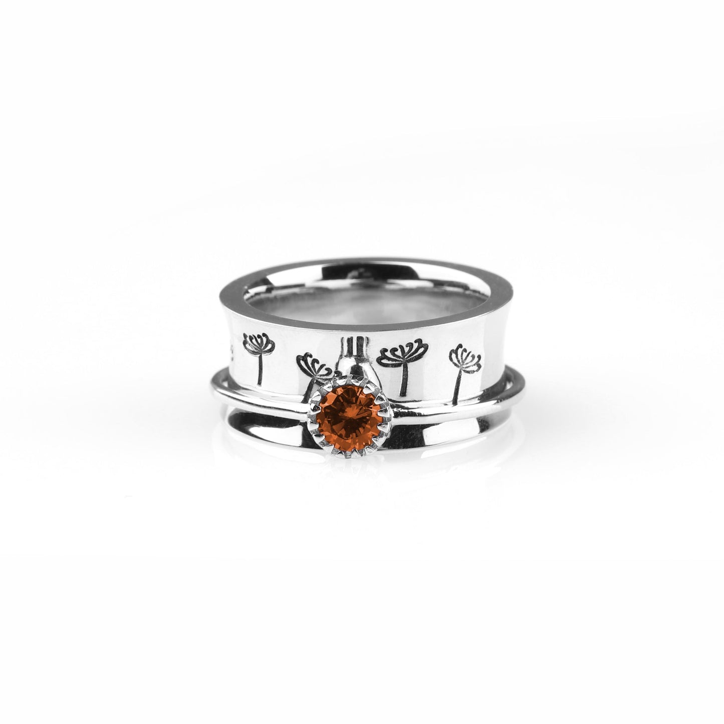 Bague Fidget Spinning Pissenlit Argent Pierre de Naissance