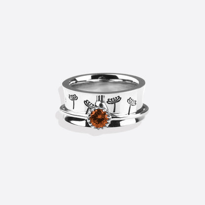 Bague Fidget Spinning Pissenlit Argent Pierre de Naissance