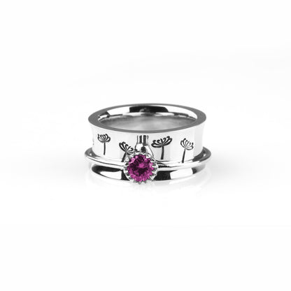Bague Fidget Spinning Pissenlit Argent Pierre de Naissance