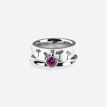 Bague Fidget Spinning Pissenlit Argent Pierre de Naissance