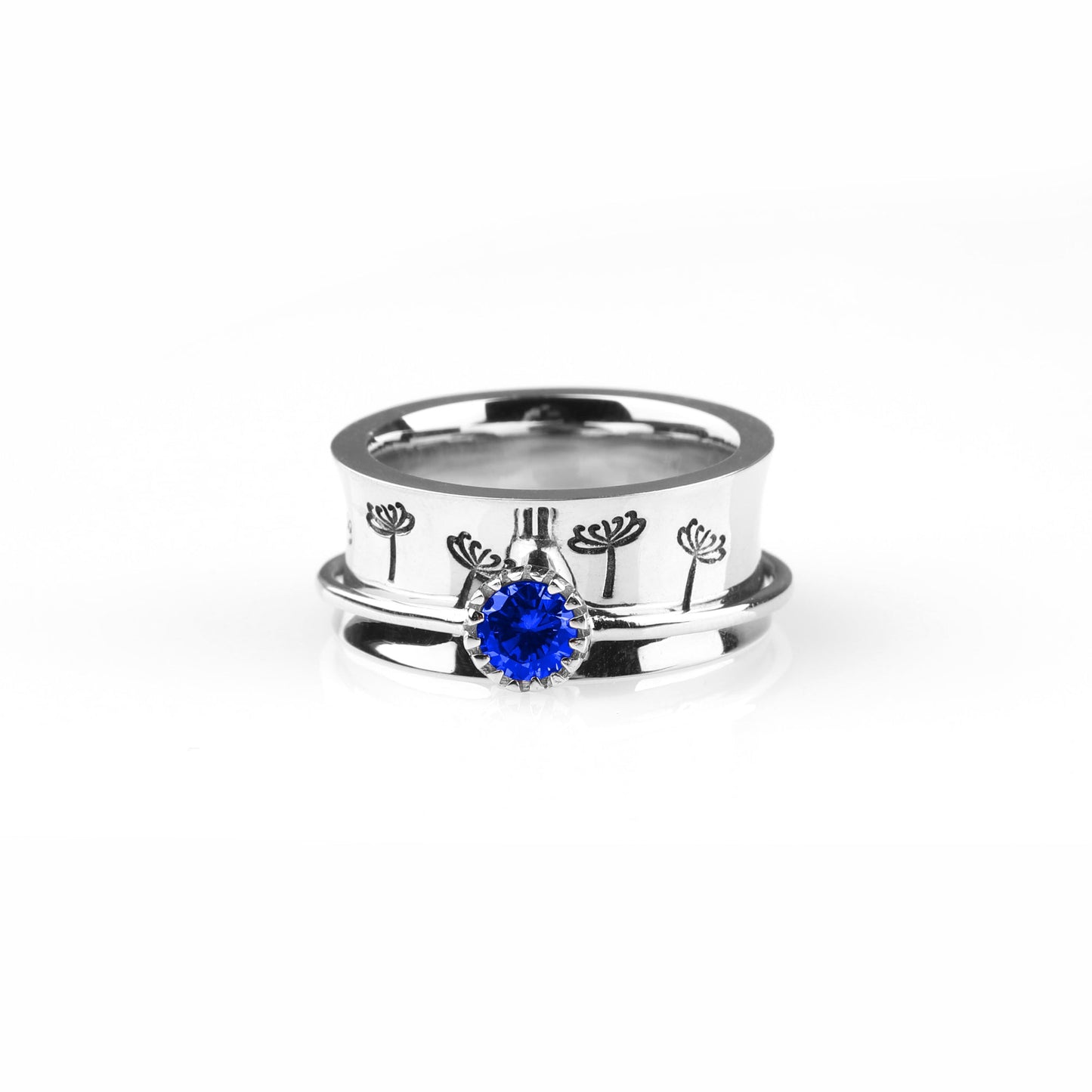 Bague Fidget Spinning Pissenlit Argent Pierre de Naissance