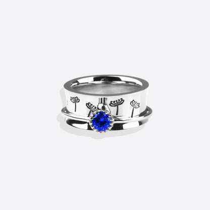 Bague Fidget Spinning Pissenlit Argent Pierre de Naissance
