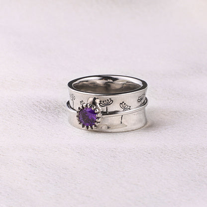 Bague Fidget Spinning Pissenlit Argent Pierre de Naissance