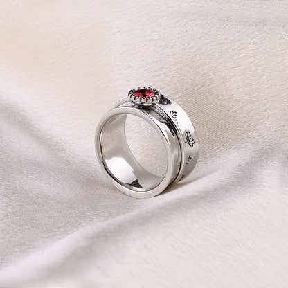 Bague Fidget Spinning Pissenlit Argent Pierre de Naissance
