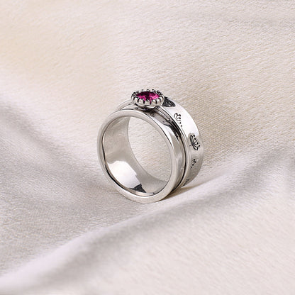 Bague Fidget Spinning Pissenlit Argent Pierre de Naissance