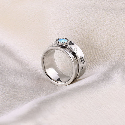 Bague Fidget Spinning Pissenlit Argent Pierre de Naissance
