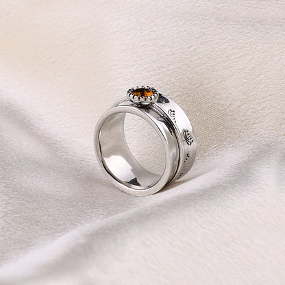 Bague Fidget Spinning Pissenlit Argent Pierre de Naissance