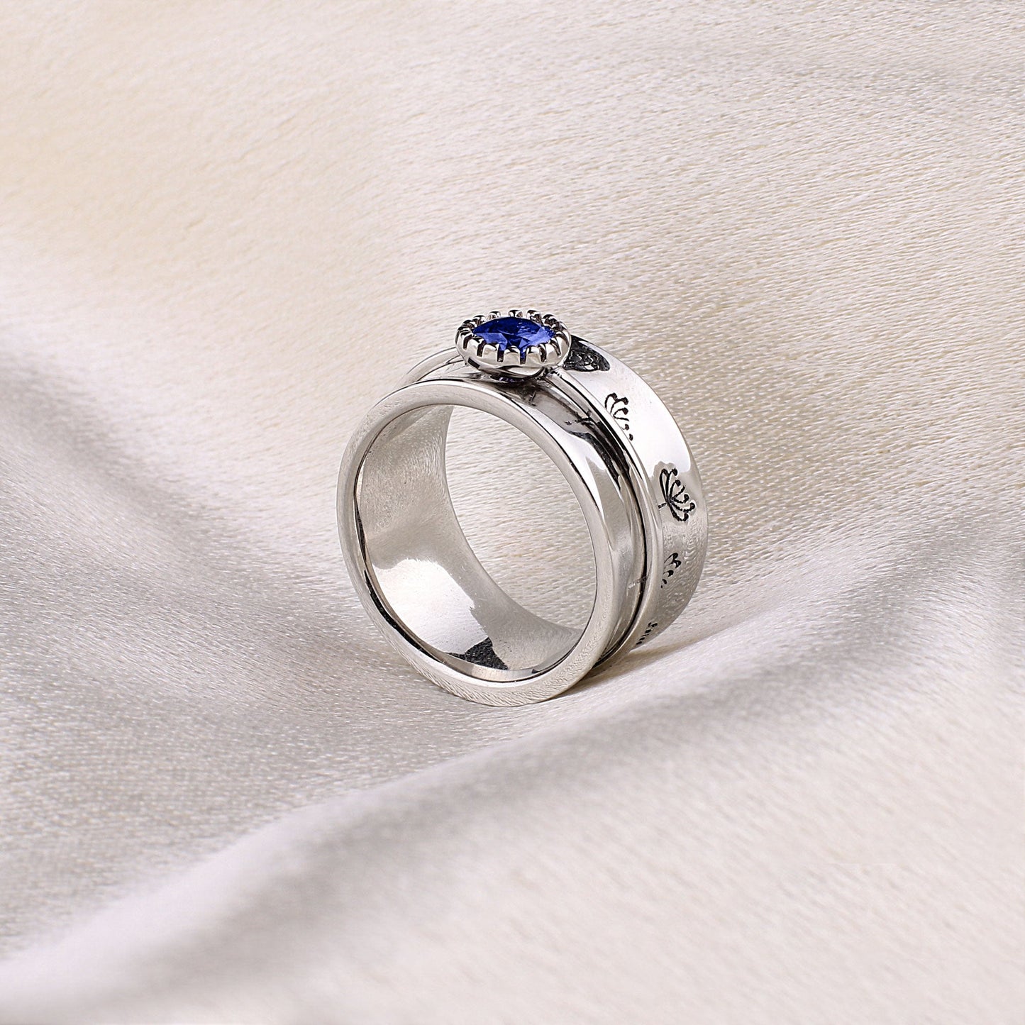 Bague Fidget Spinning Pissenlit Argent Pierre de Naissance