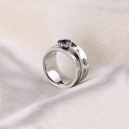 Bague Fidget Spinning Pissenlit Argent Pierre de Naissance