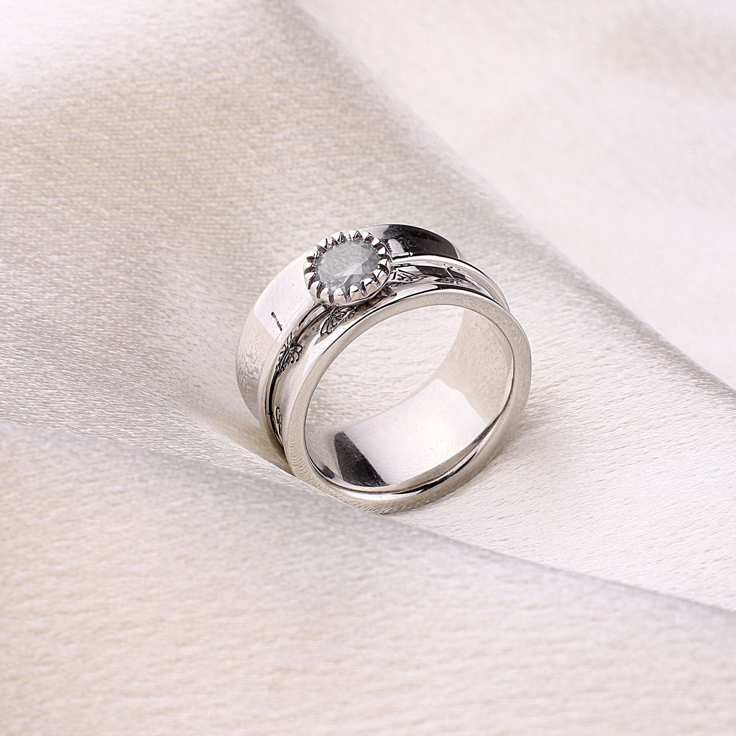 Bague Fidget Spinning Pissenlit Argent Pierre de Naissance