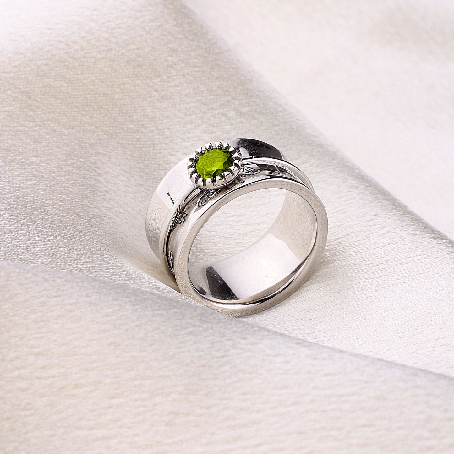 Bague Fidget Spinning Pissenlit Argent Pierre de Naissance