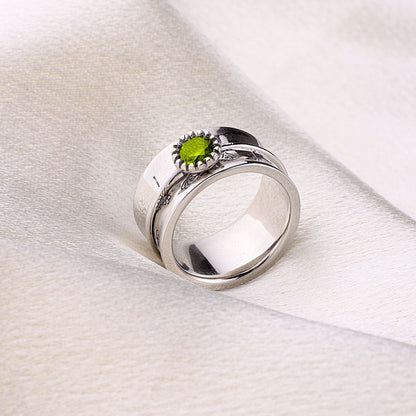 Bague Fidget Spinning Pissenlit Argent Pierre de Naissance