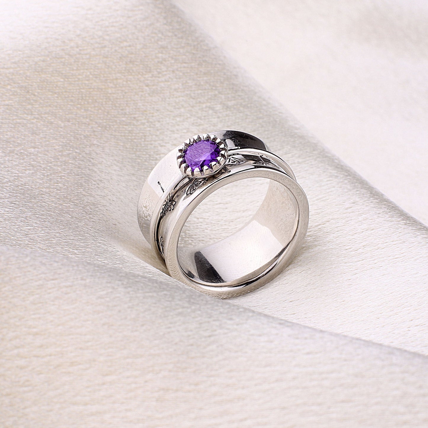 Bague Fidget Spinning Pissenlit Argent Pierre de Naissance