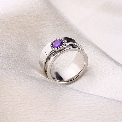 Bague Fidget Spinning Pissenlit Argent Pierre de Naissance