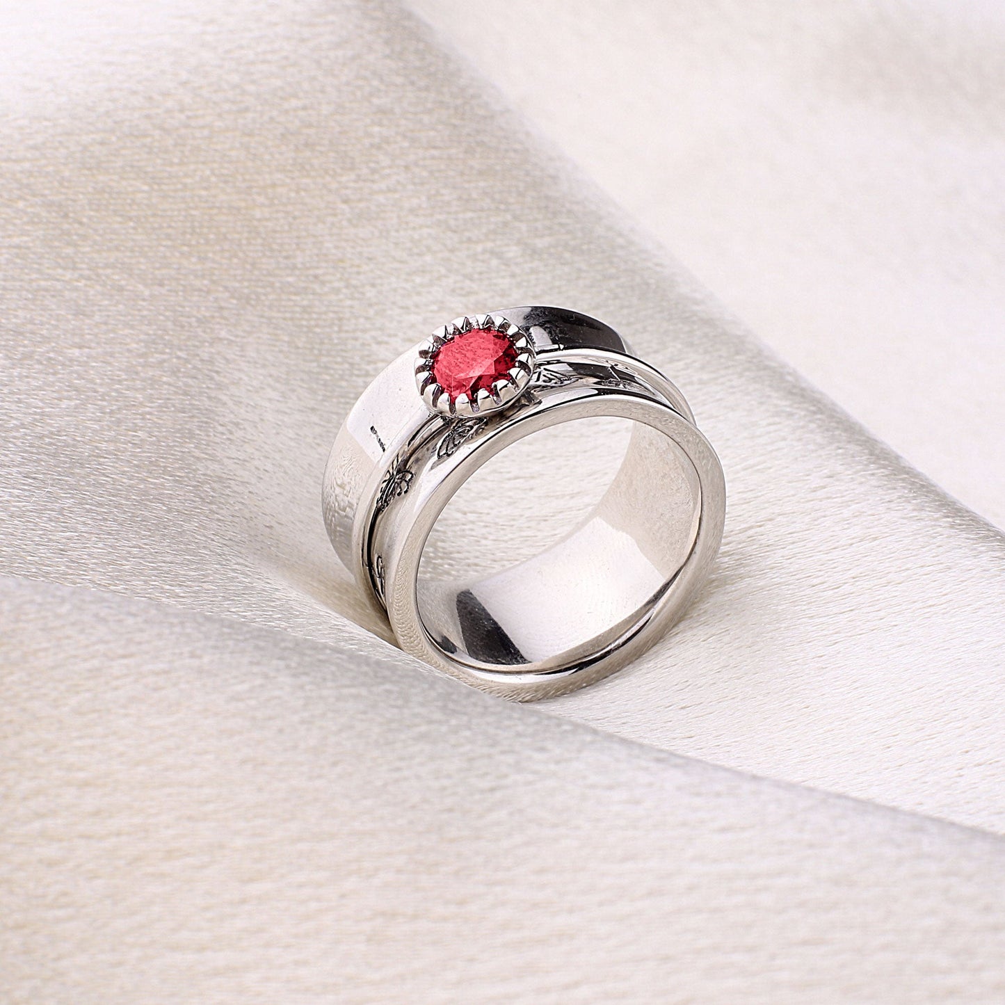 Bague Fidget Spinning Pissenlit Argent Pierre de Naissance