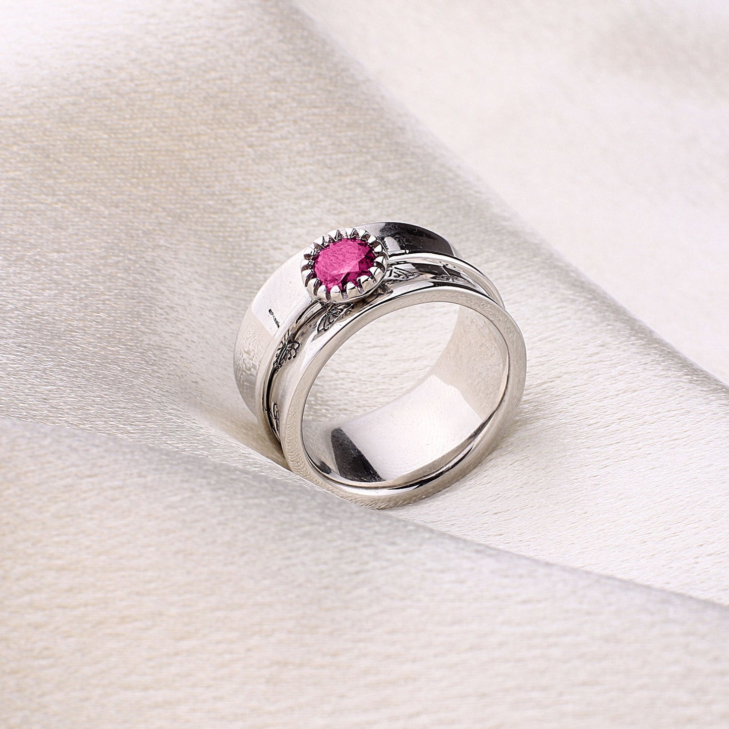 Bague Fidget Spinning Pissenlit Argent Pierre de Naissance