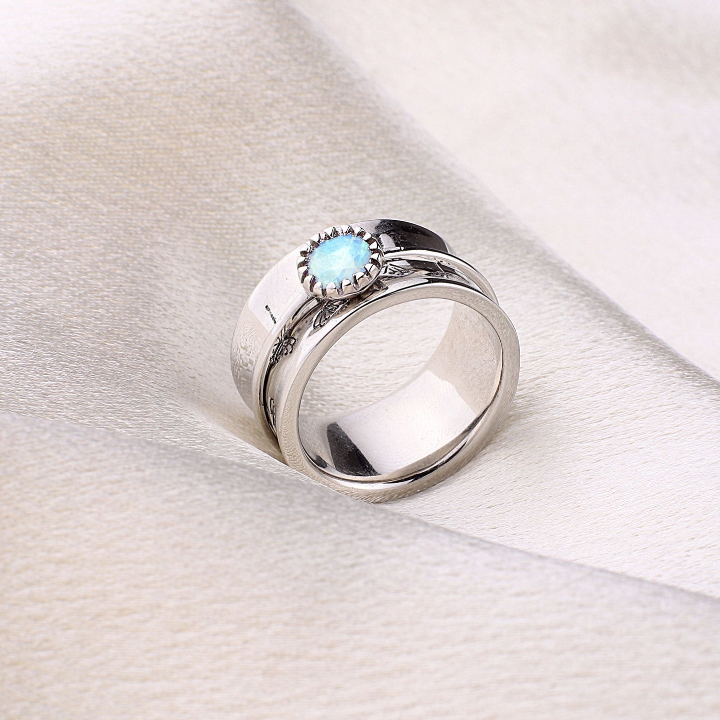 Bague Fidget Spinning Pissenlit Argent Pierre de Naissance