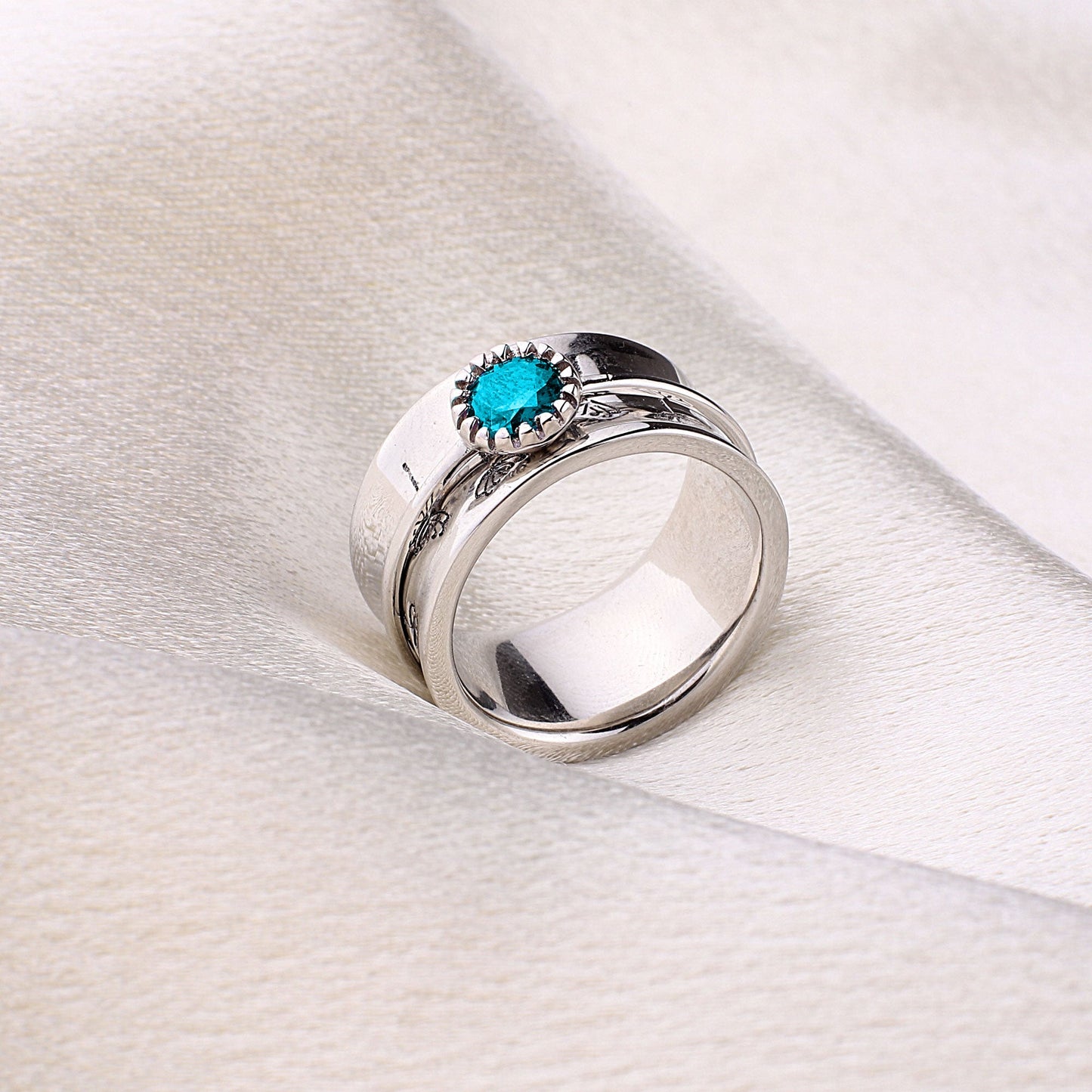 Bague Fidget Spinning Pissenlit Argent Pierre de Naissance