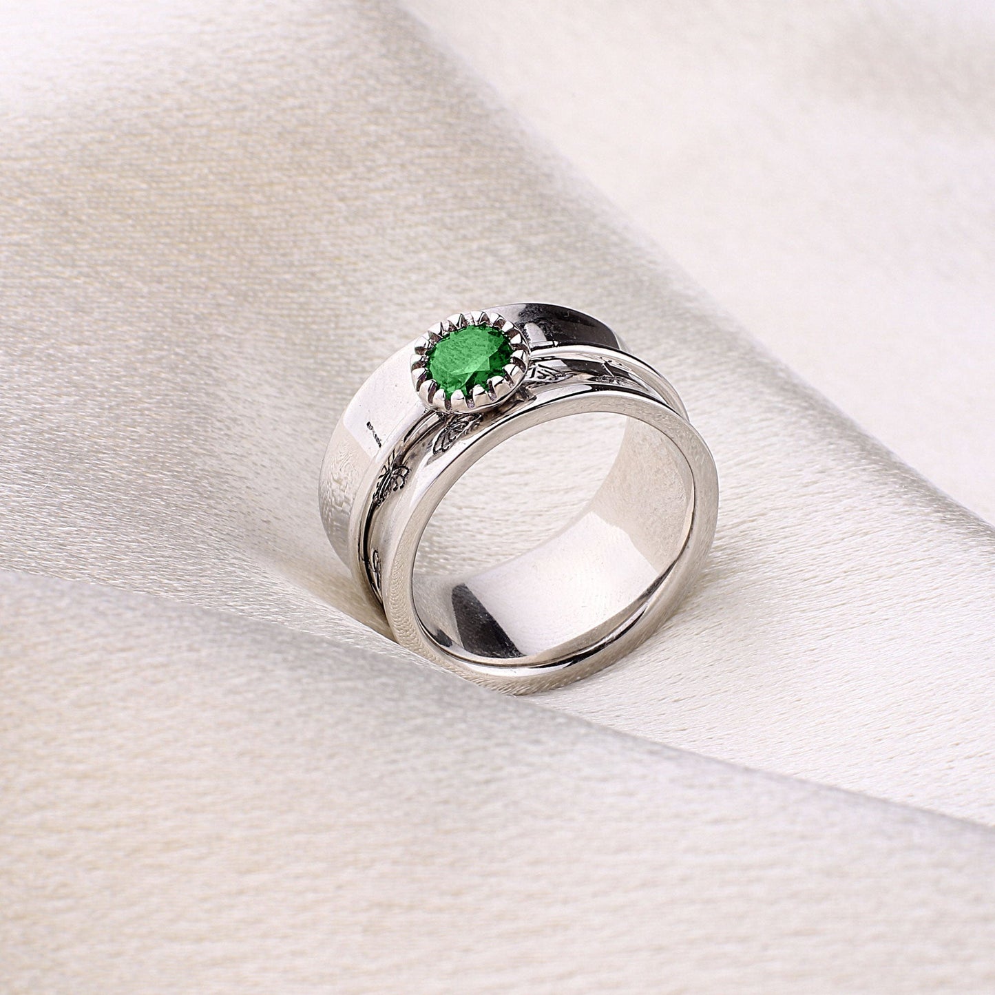 Bague Fidget Spinning Pissenlit Argent Pierre de Naissance