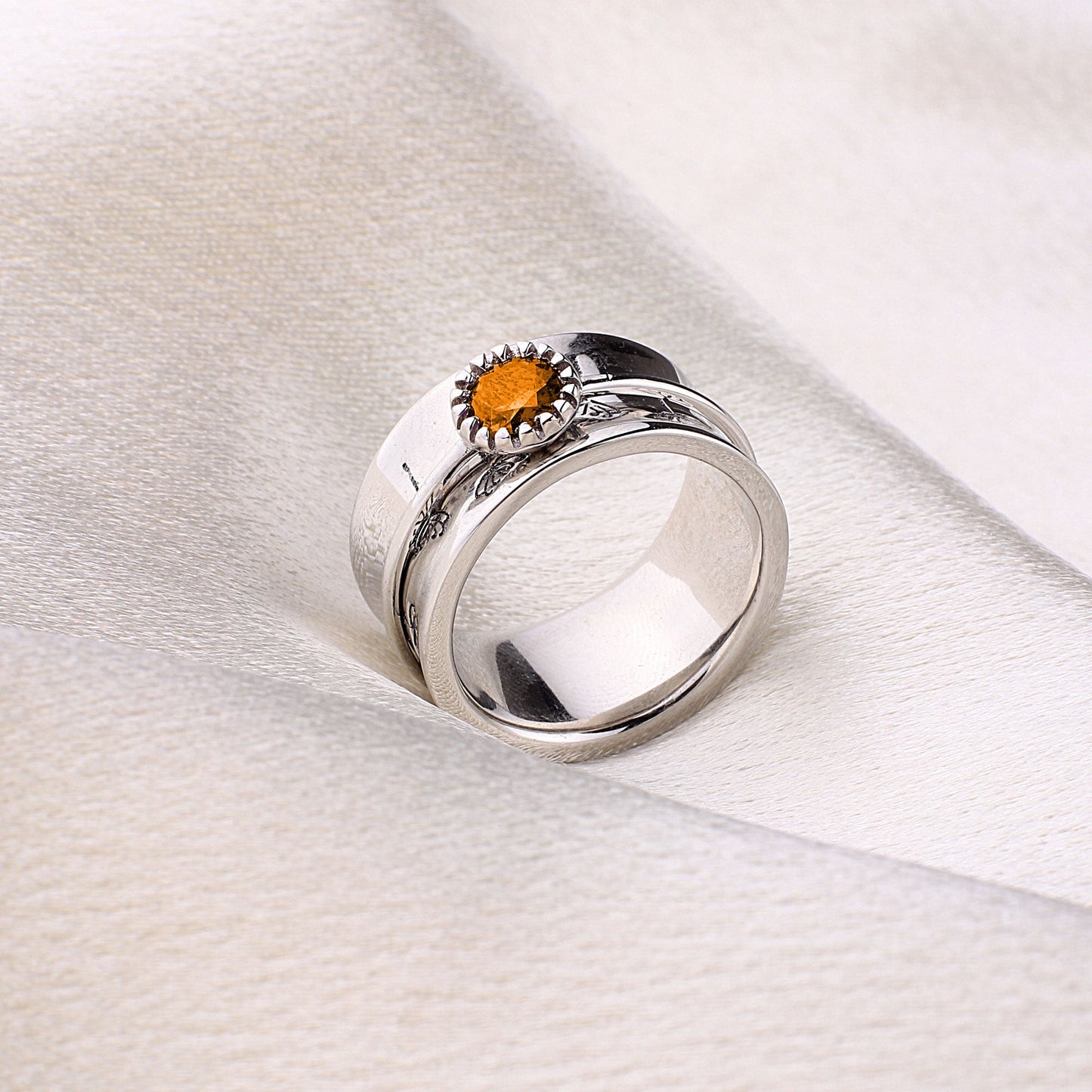 Bague Fidget Spinning Pissenlit Argent Pierre de Naissance