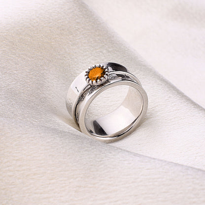 Bague Fidget Spinning Pissenlit Argent Pierre de Naissance