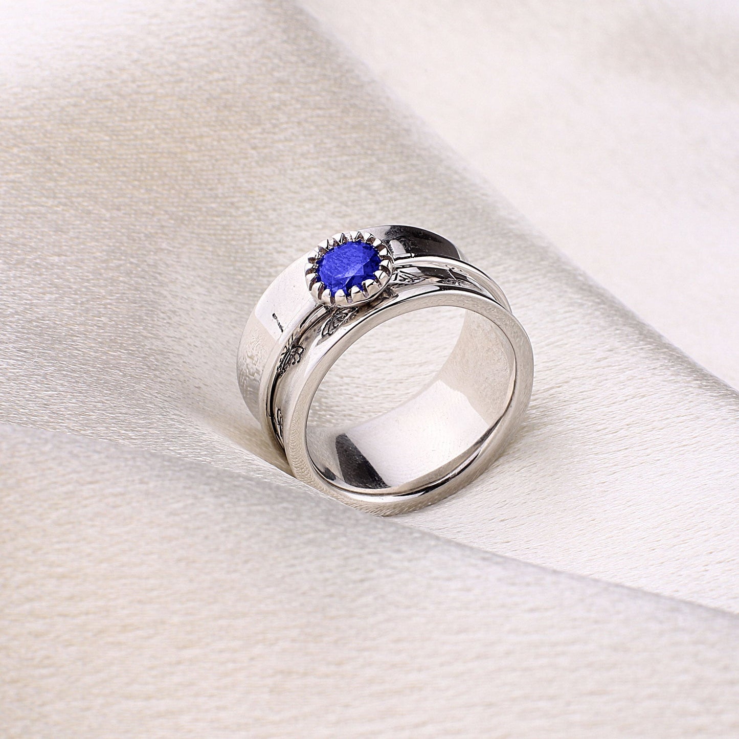 Bague Fidget Spinning Pissenlit Argent Pierre de Naissance