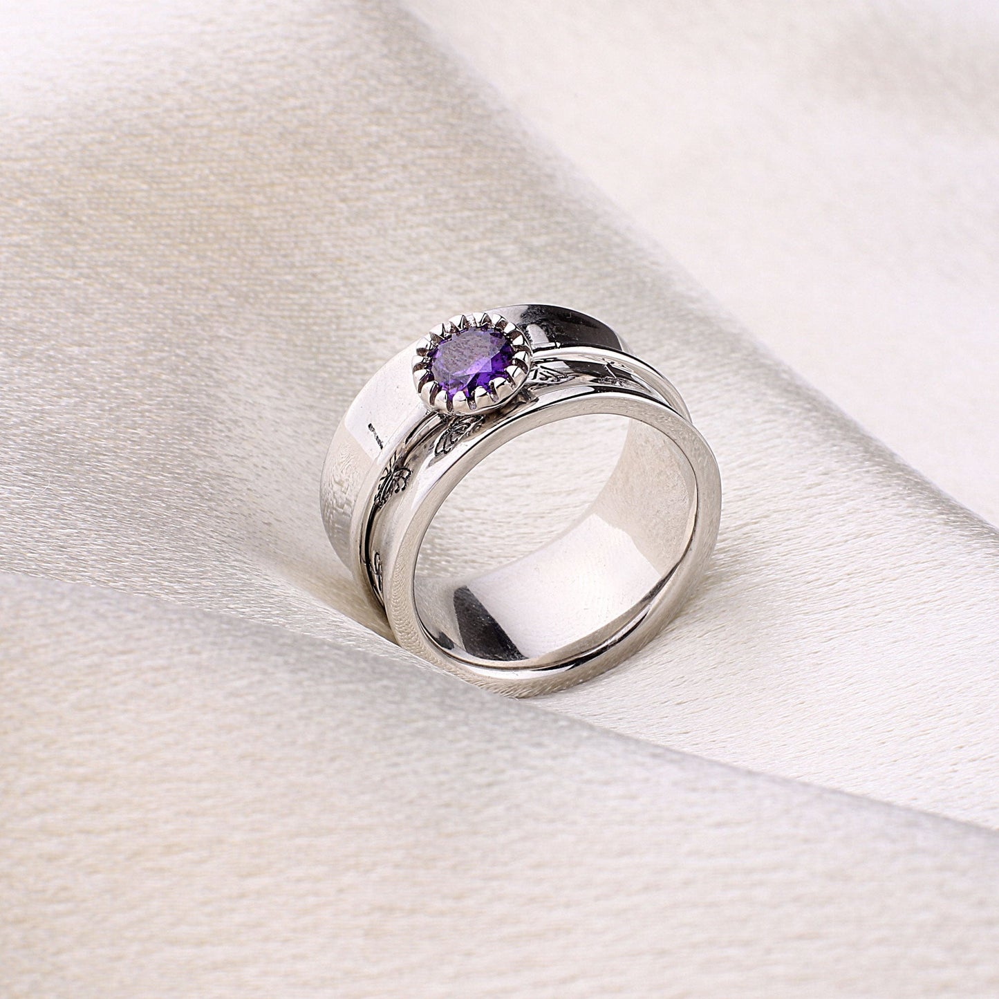 Bague Fidget Spinning Pissenlit Argent Pierre de Naissance
