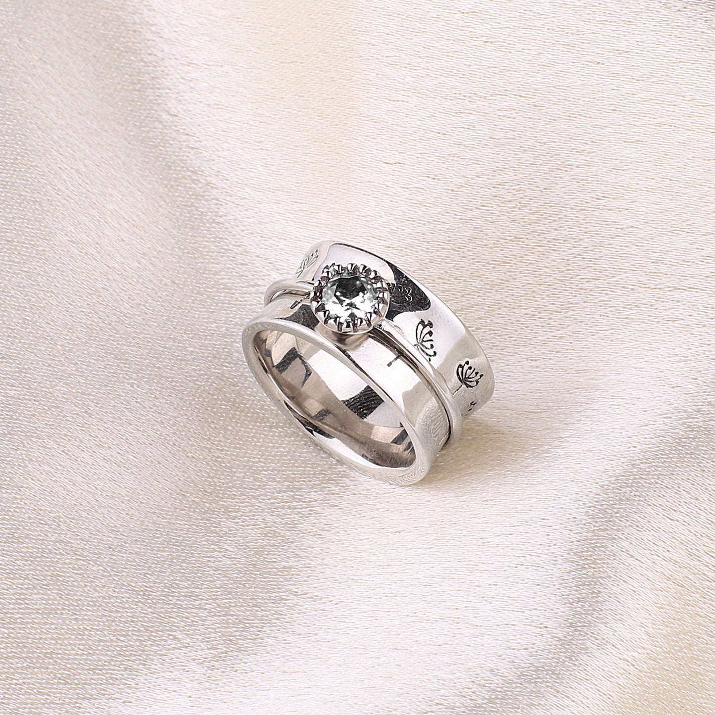 Bague Fidget Spinning Pissenlit Argent Pierre de Naissance