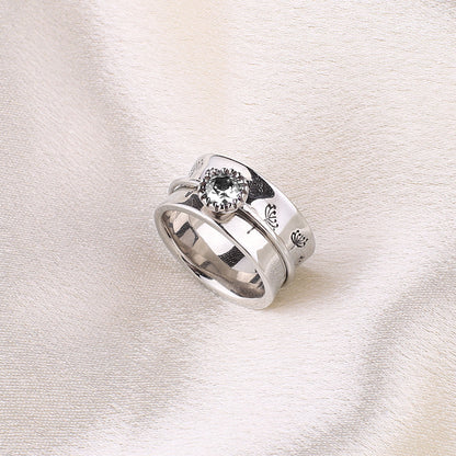 Bague Fidget Spinning Pissenlit Argent Pierre de Naissance