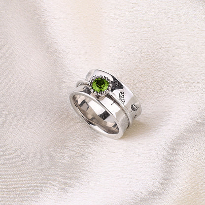 Bague Fidget Spinning Pissenlit Argent Pierre de Naissance