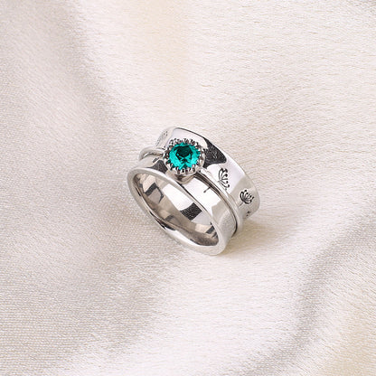 Bague Fidget Spinning Pissenlit Argent Pierre de Naissance