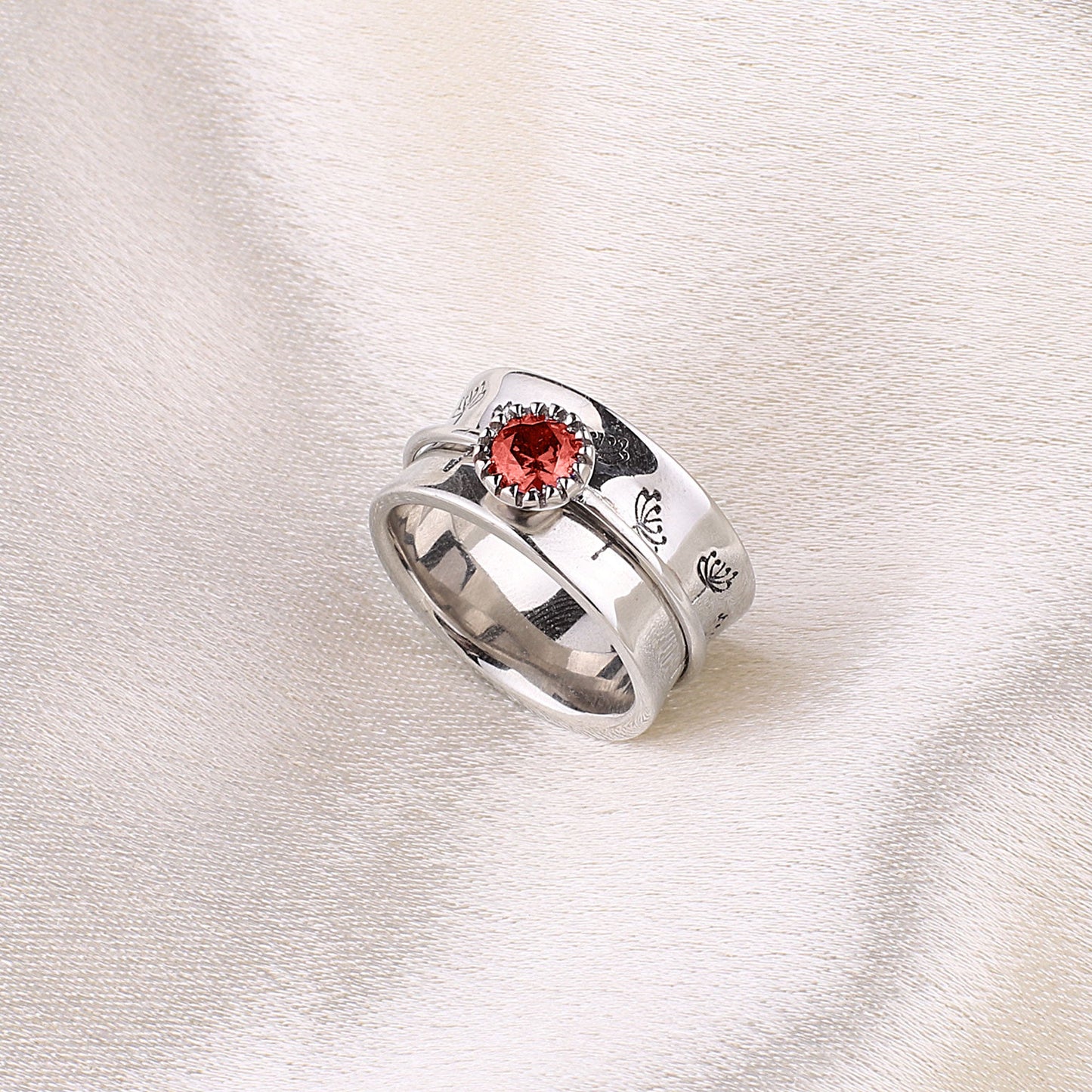 Bague Fidget Spinning Pissenlit Argent Pierre de Naissance