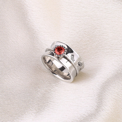 Bague Fidget Spinning Pissenlit Argent Pierre de Naissance