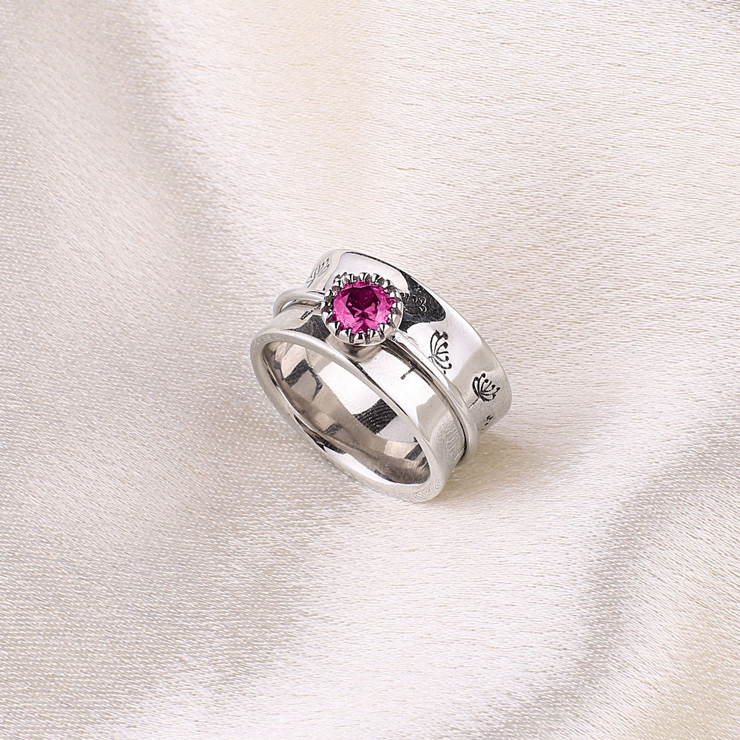 Bague Fidget Spinning Pissenlit Argent Pierre de Naissance