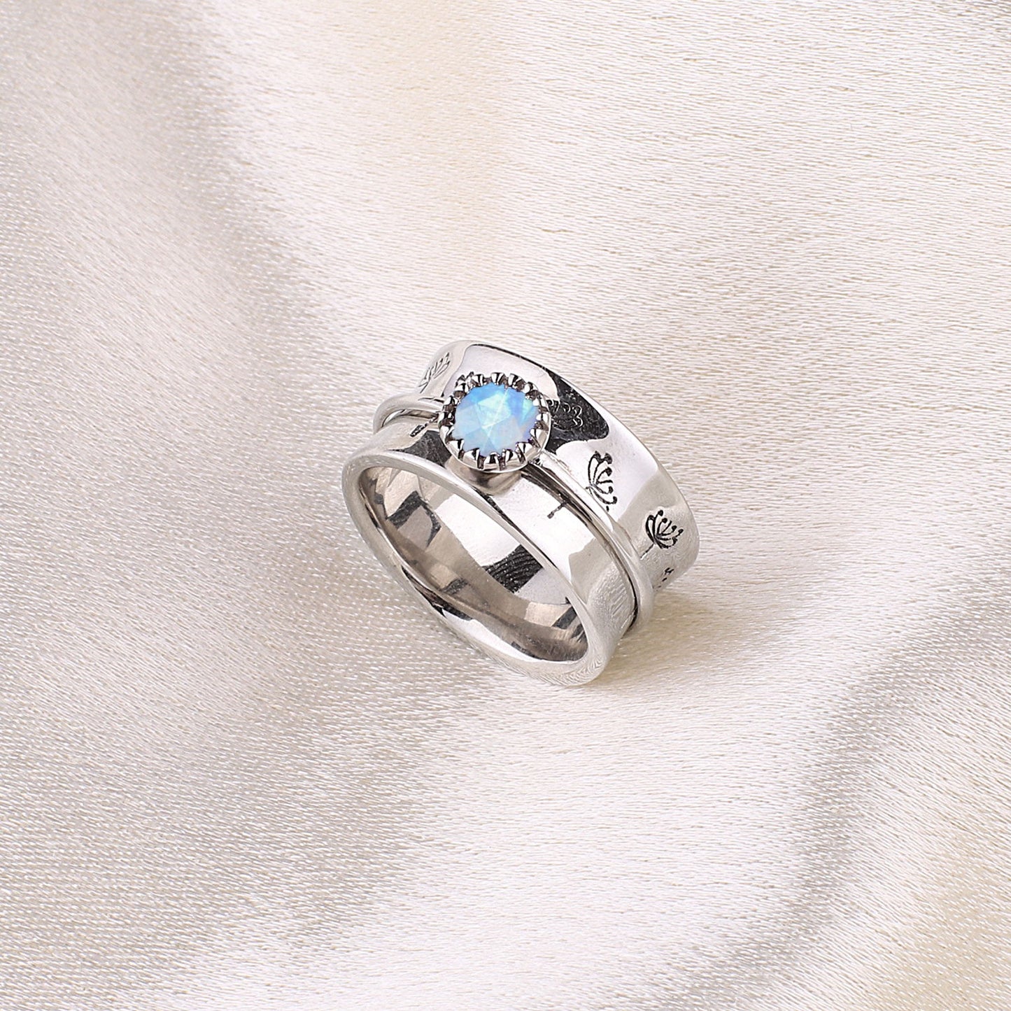Bague Fidget Spinning Pissenlit Argent Pierre de Naissance