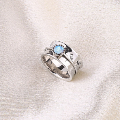 Bague Fidget Spinning Pissenlit Argent Pierre de Naissance
