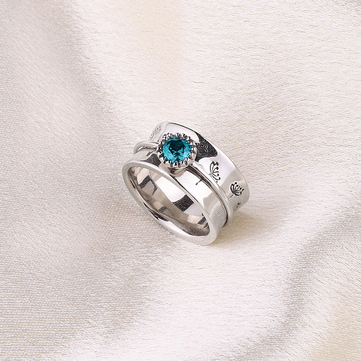 Bague Fidget Spinning Pissenlit Argent Pierre de Naissance