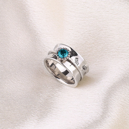 Bague Fidget Spinning Pissenlit Argent Pierre de Naissance