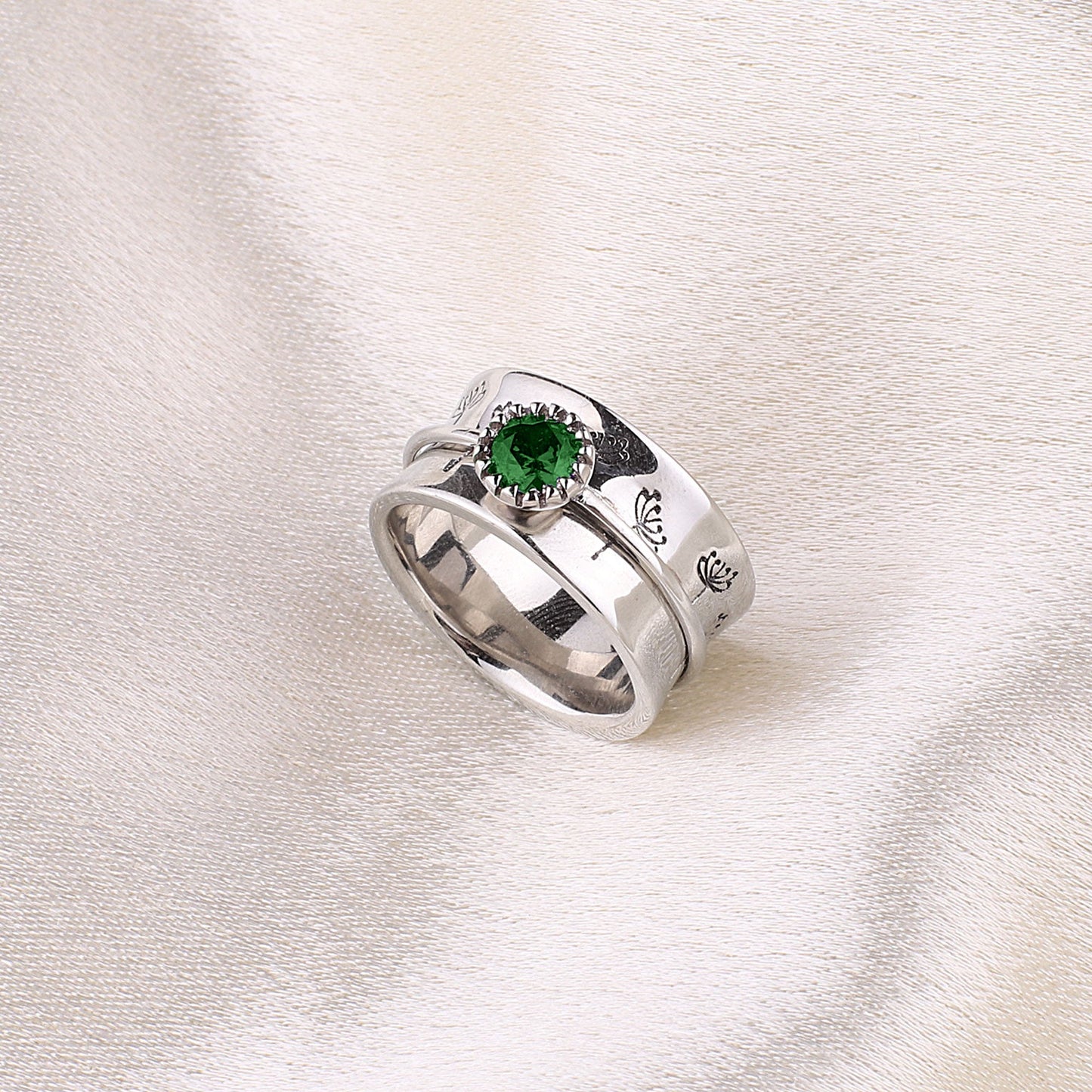 Bague Fidget Spinning Pissenlit Argent Pierre de Naissance