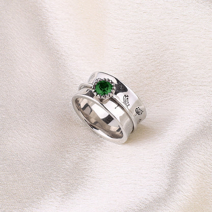 Bague Fidget Spinning Pissenlit Argent Pierre de Naissance