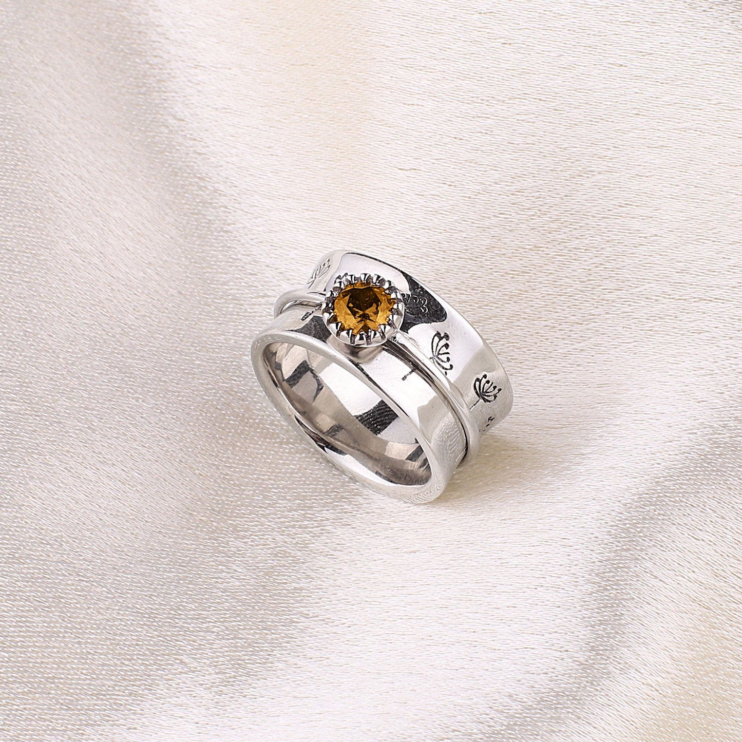 Bague Fidget Spinning Pissenlit Argent Pierre de Naissance