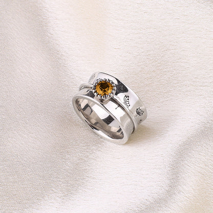Bague Fidget Spinning Pissenlit Argent Pierre de Naissance