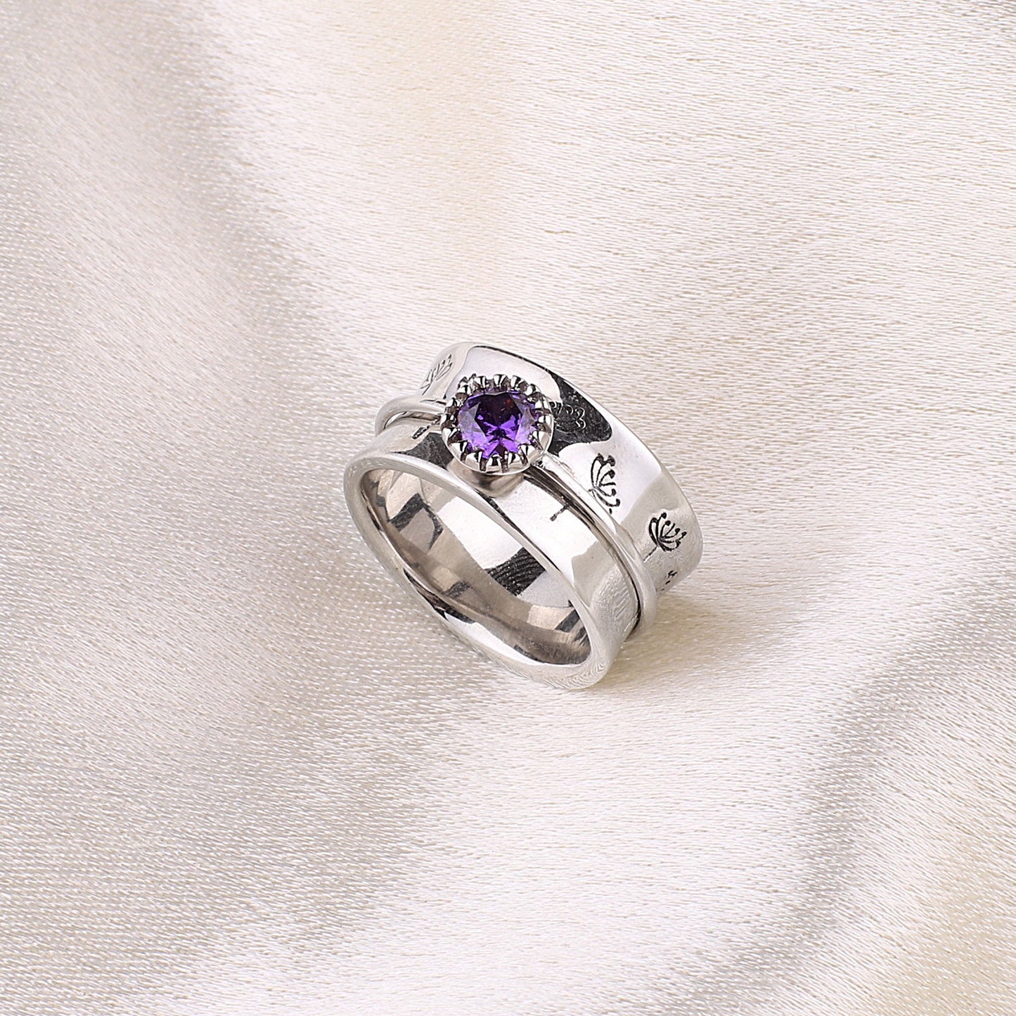 Bague Fidget Spinning Pissenlit Argent Pierre de Naissance