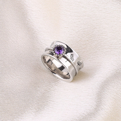 Bague Fidget Spinning Pissenlit Argent Pierre de Naissance